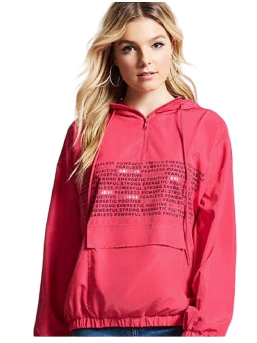Forever 21 Breast Cancer Awareness Believe Graphic Anorak Hoodie, Size Small
